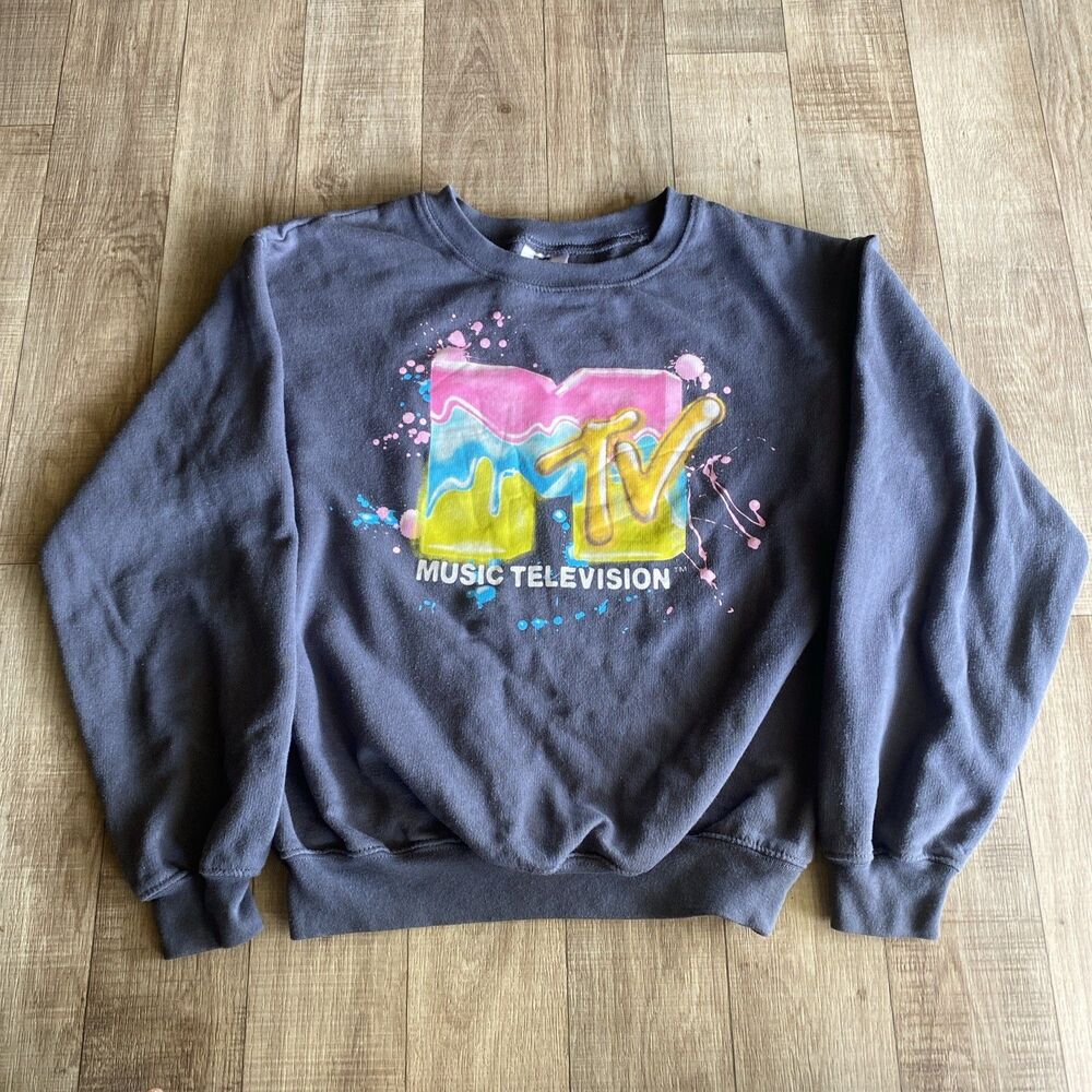 MTV Music Television Sweater Unisex Gray XS Long Sleeve Sweater